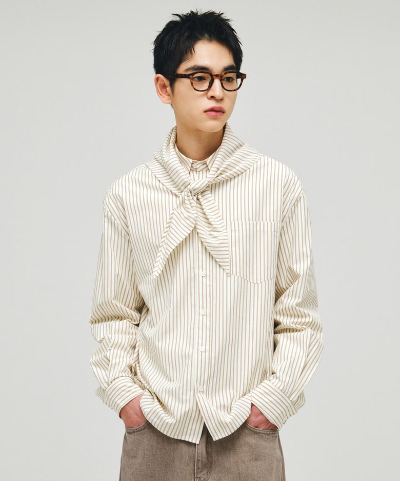 [SET] 스트라이프 스카프 셔츠_베이지