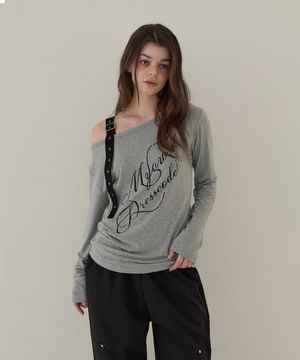 스트랩 오프숄더 롱슬리브 (멜란지 그레이)