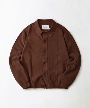 LS STRIPE COLLAR KNIT CARDIGAN_BROWN
