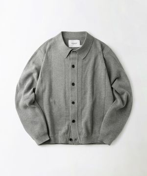 LS STRIPE COLLAR KNIT CARDIGAN_MELANGE GRAY