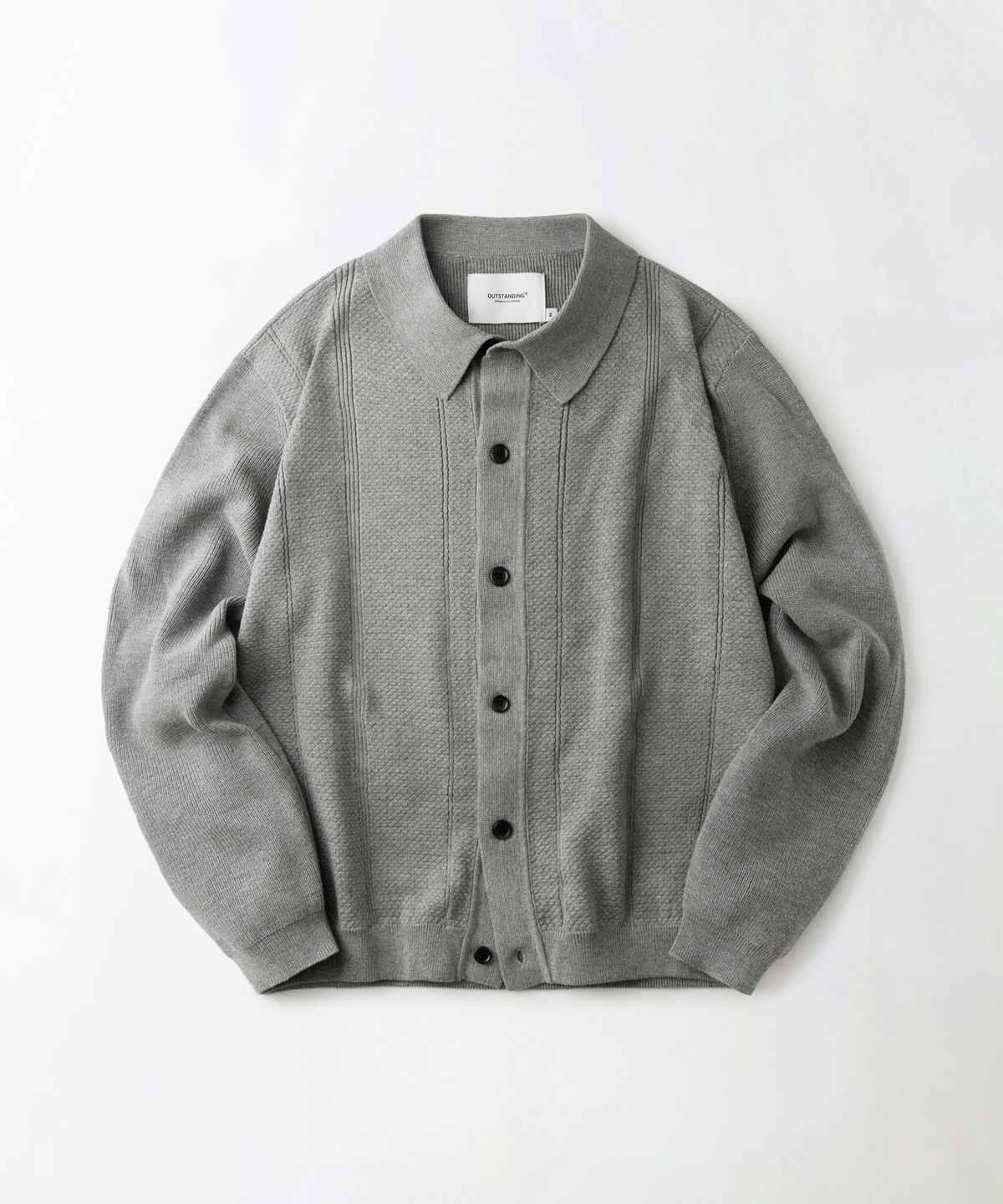 아웃스탠딩(OUTSTANDING) LS STRIPE COLLAR KNIT CARDIGAN_MELANGE GRAY