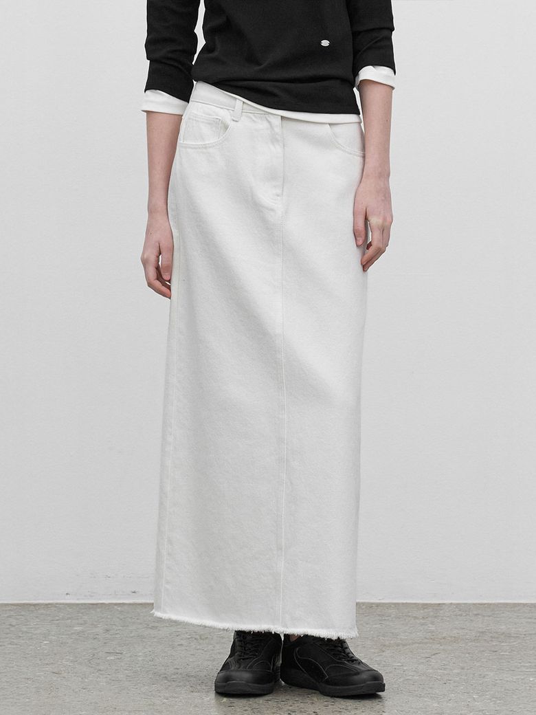 SEMI A-LINE MAXI DENIM SKIRT (SK-5073)