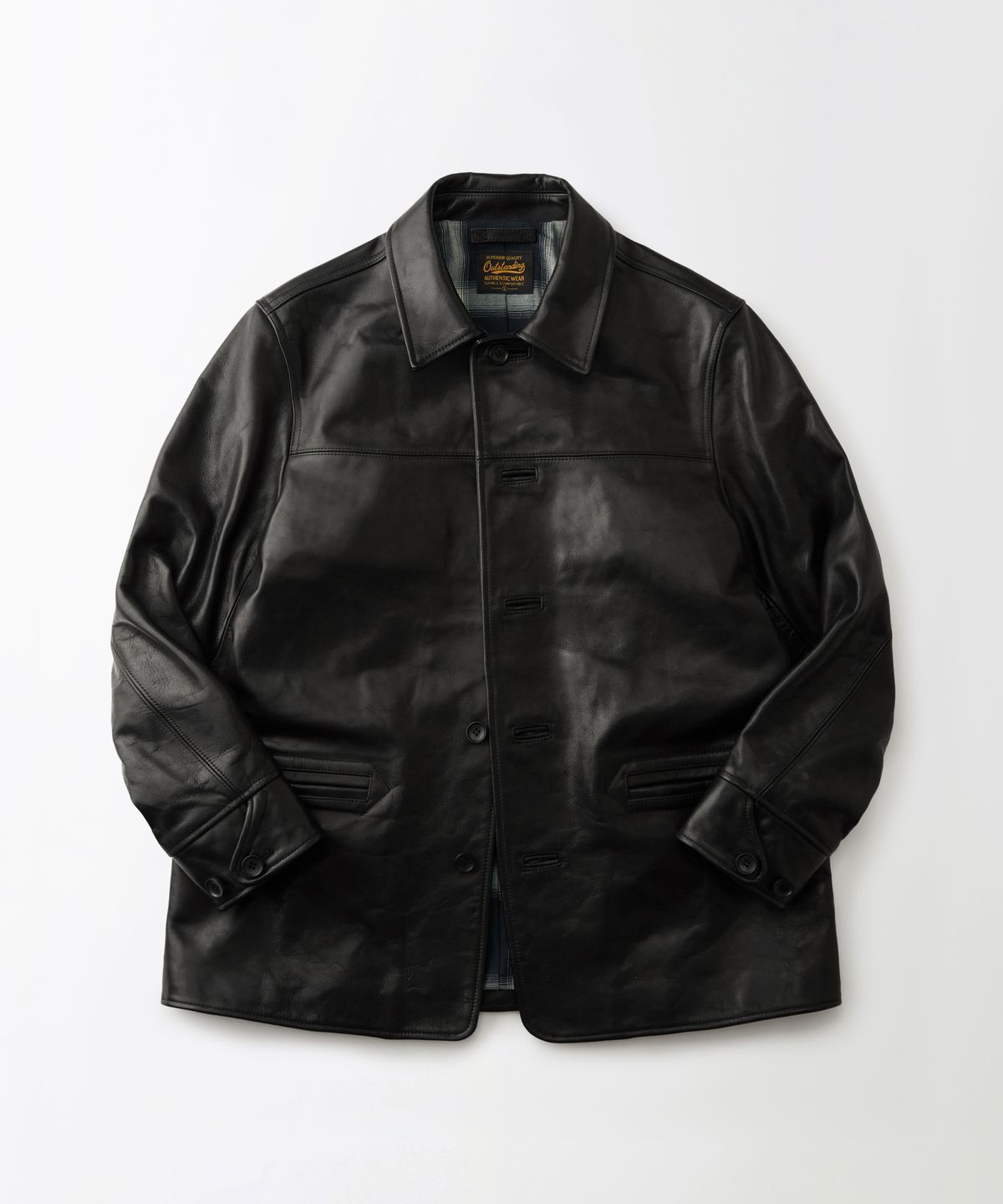 아웃스탠딩(OUTSTANDING) WASHED COWHIDE CAR COAT_BLACK