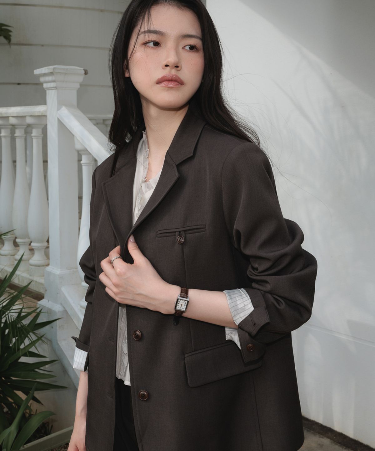 드헤베(DEHEVE) Hidden Stripe Single Jacket [Charcoal]