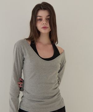 홀터넥 레이어드 롱슬리브 (멜란지 그레이)