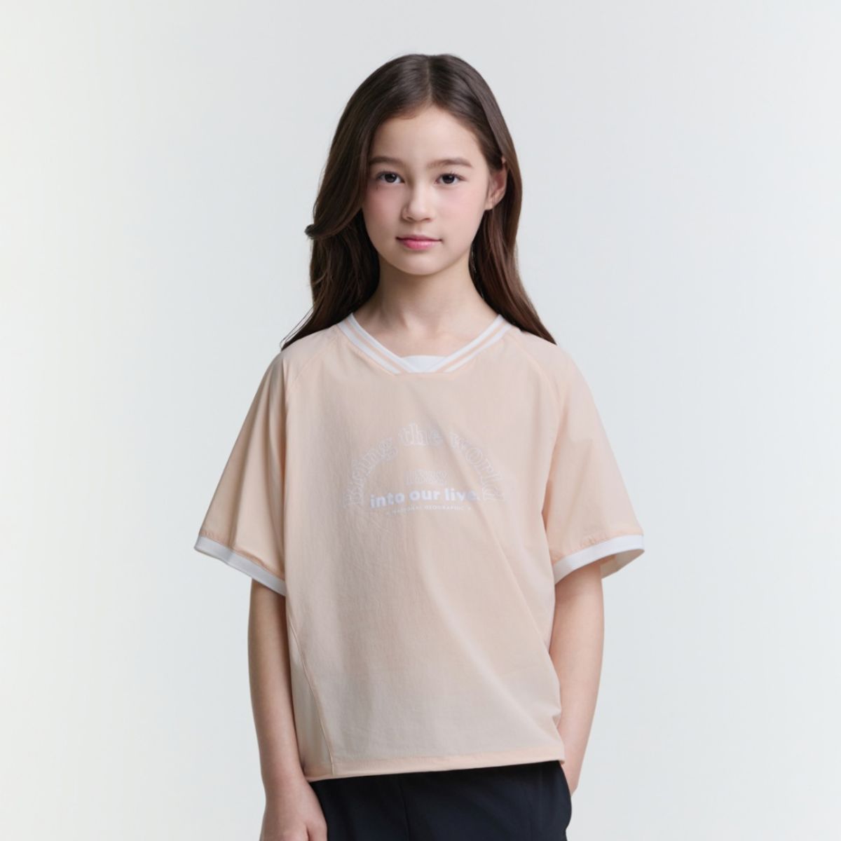 내셔널지오그래픽 키즈(NATIONAL GEOGRAPHIC KIDS) K252GTS010 여아 우븐 반팔티 LORANGE