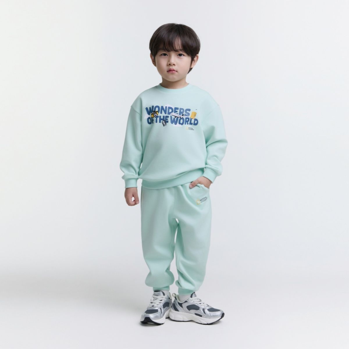 내셔널지오그래픽 키즈(NATIONAL GEOGRAPHIC KIDS) K251UPB310 토들러 맨투맨/팬츠 SET JADE