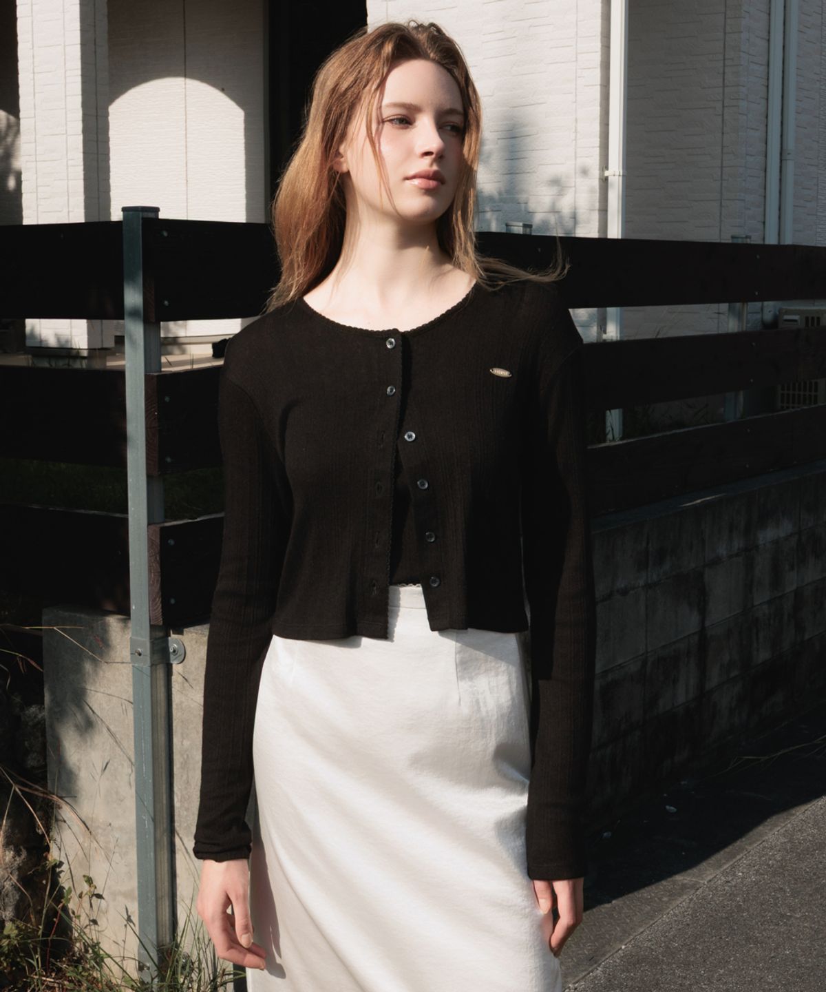 드헤베(DEHEVE) Lace Sleeveless Cardigan Set [Black]