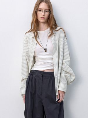 DOUBLE PIN STRIPE OVERSIZED SHIRT (BL-4398)