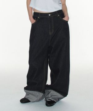 ROLL UP DENIM PANTS BLUE