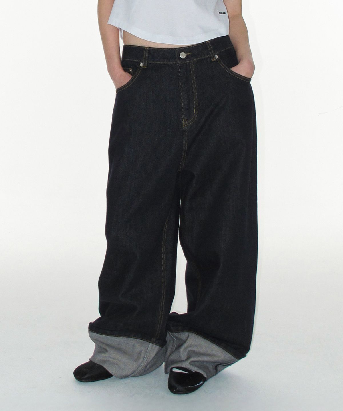 아메스 월드와이드(AMES-WORLDWIDE) ROLL UP DENIM PANTS BLUE