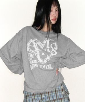 AMES HEART GRAPHIC LS TEE GREY