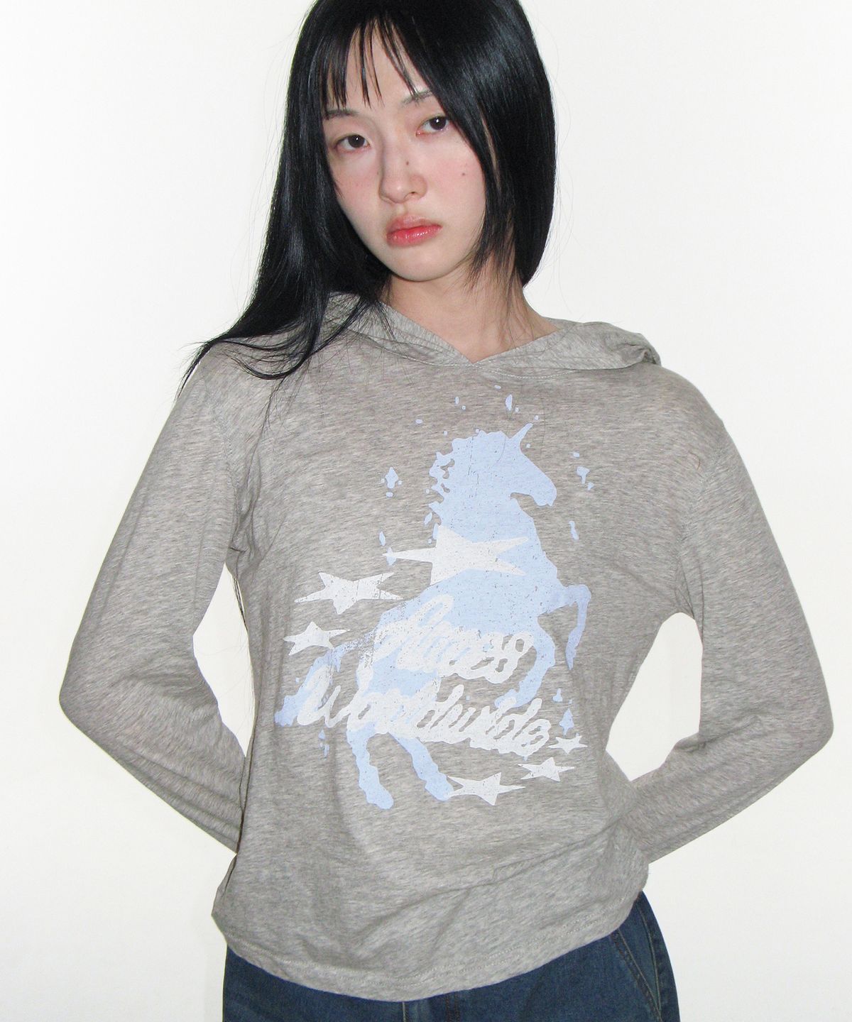 아메스 월드와이드(AMES-WORLDWIDE) UNICORN SHEER HOODIE LS TEE LIGHT GREY