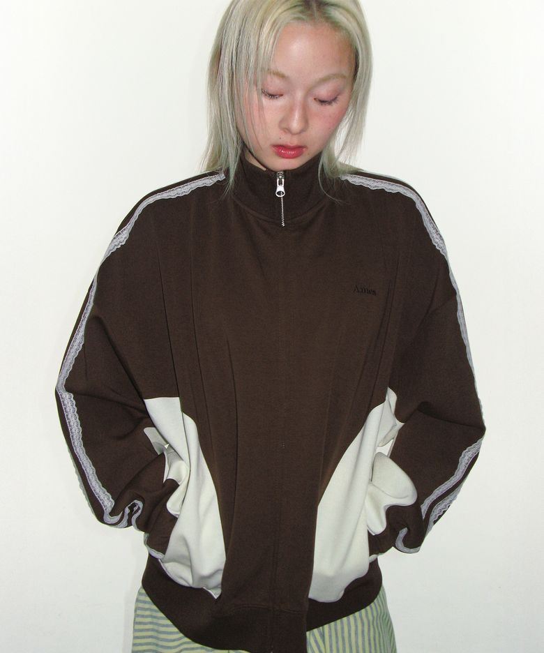 LACE TRACK ZIP-UP BROWN