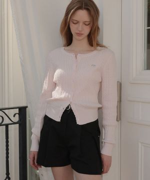 Frill Cable Knit Cardigan [Pink]