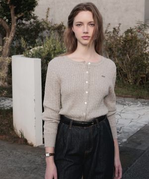 Frill Cable Knit Cardigan [Gray]