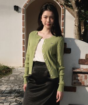 Frill Cable Knit Cardigan [Olive]