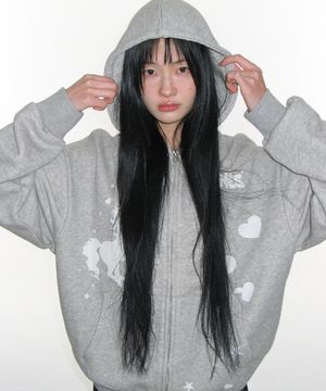 UNICORN DRAWING HOODIE ZIP-UP GREY