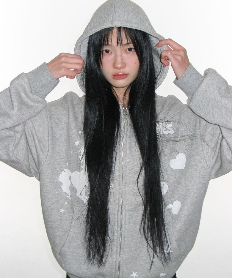 UNICORN DRAWING HOODIE ZIP-UP GREY