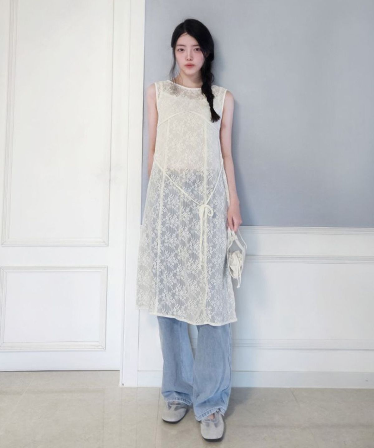 미쏘(MIXXO) 레이스 레이어드 롱 원피스_MIWOWG301G