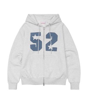 52 APPLIQUE HOODIE ZIP UP LIGHT GREY