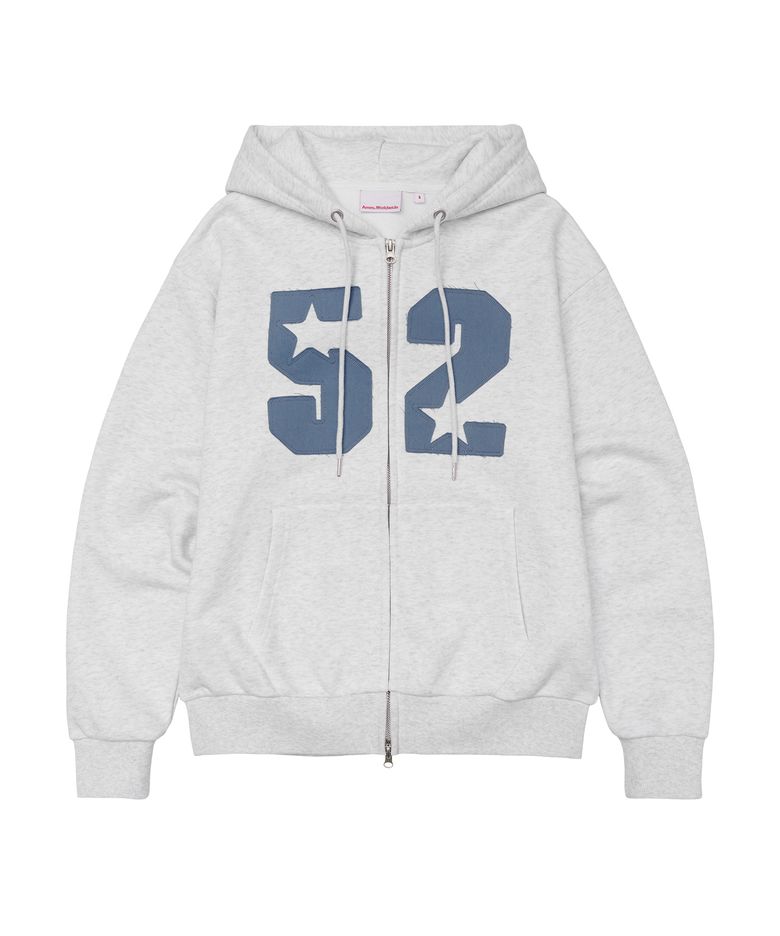 52 APPLIQUE HOODIE ZIP UP LIGHT GREY