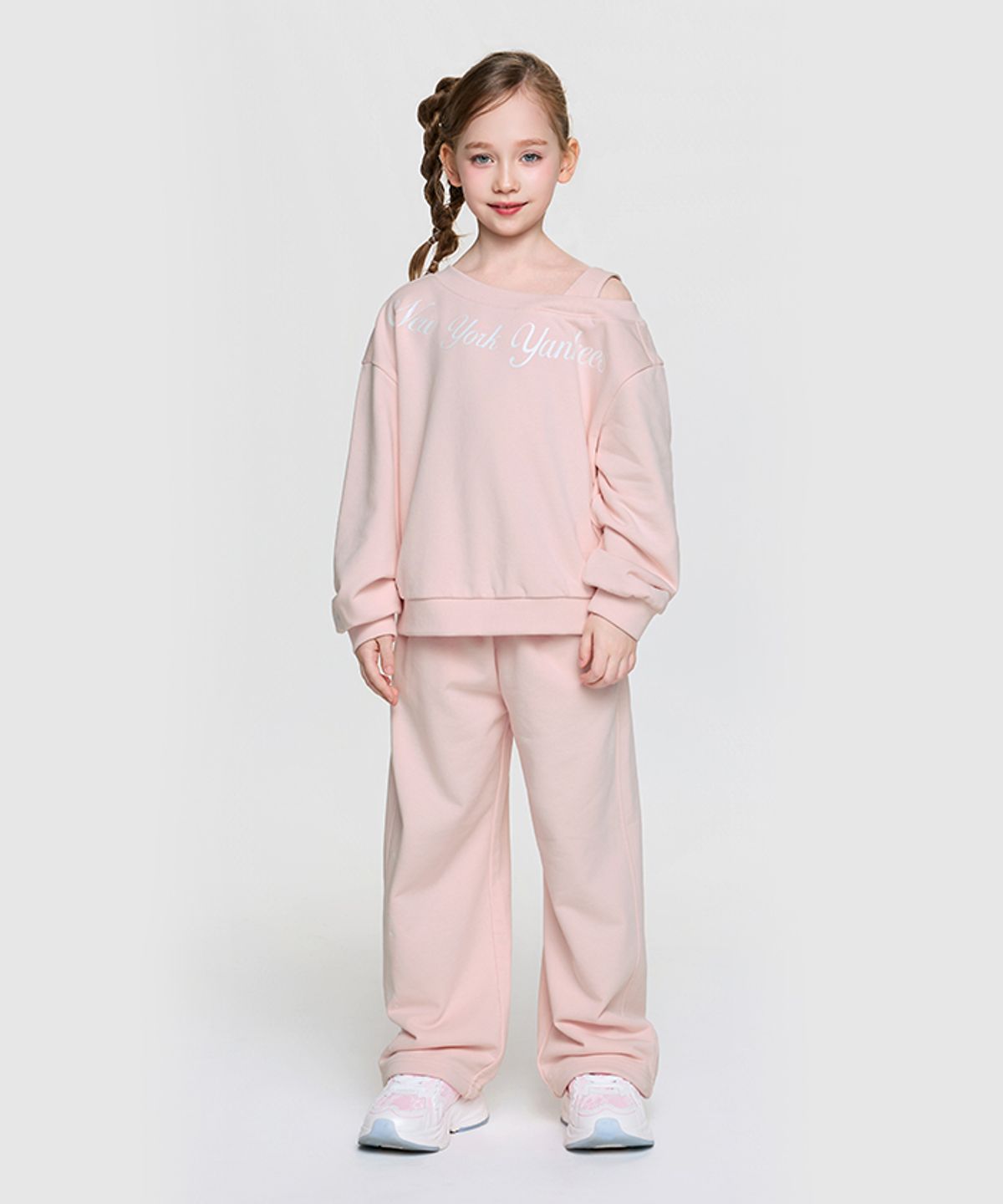 엠엘비 키즈(MLB KIDS) 스트릿 걸즈 레터링 레이어드 맨투맨 세트 NY (L.Pink)