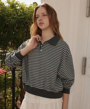 Collar Stripe Sweatshirt [Gray]