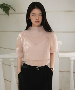 High-Neck Bustier Blouse [Pink]