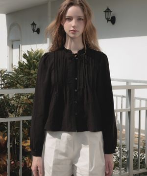 Ribbon Ruffle Blouse [Black]