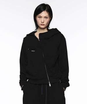 Asymmetry Zip Up Hoodie - Black
