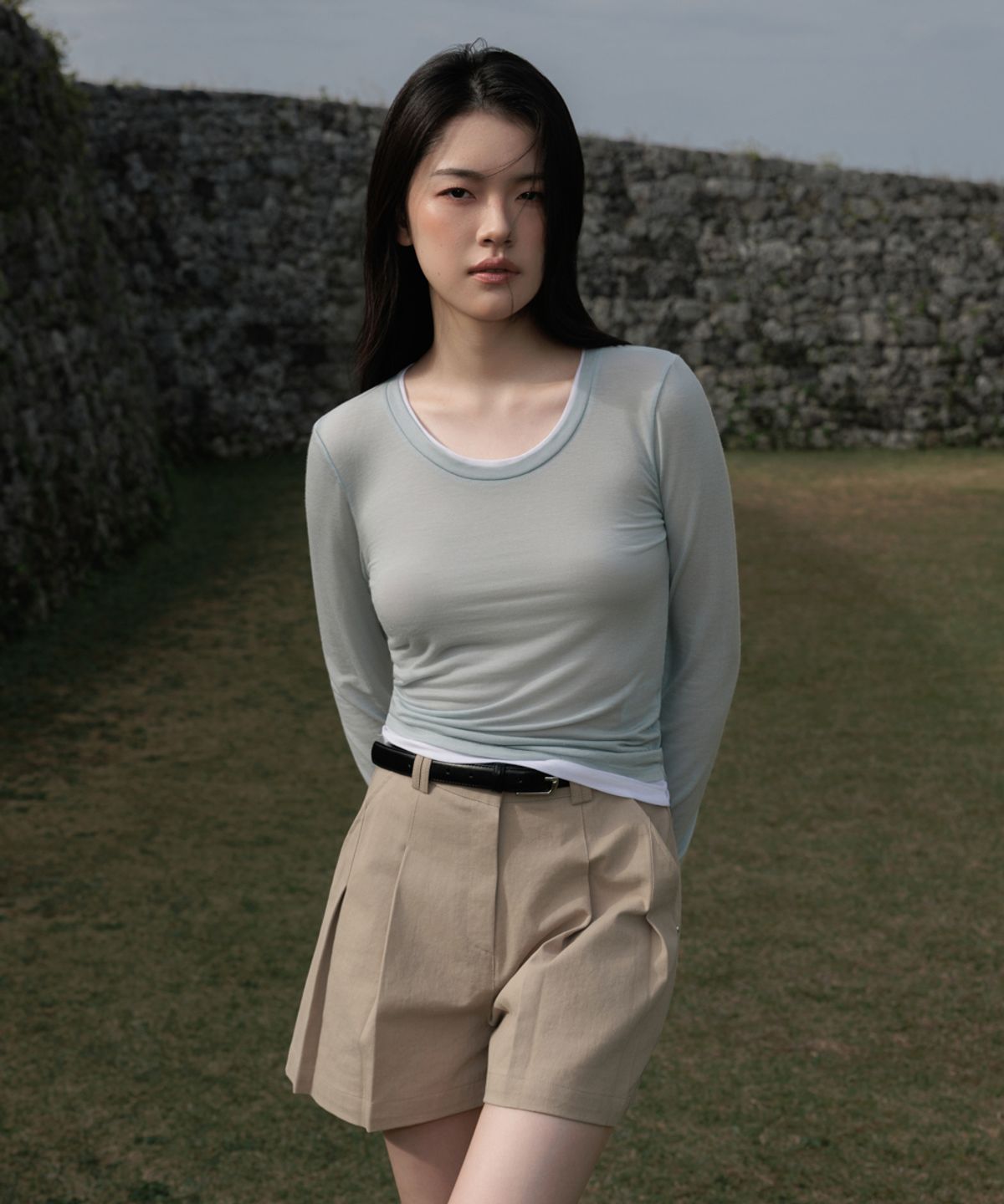 드헤베(DEHEVE) Double Layered Long Sleeve [Sky Blue]