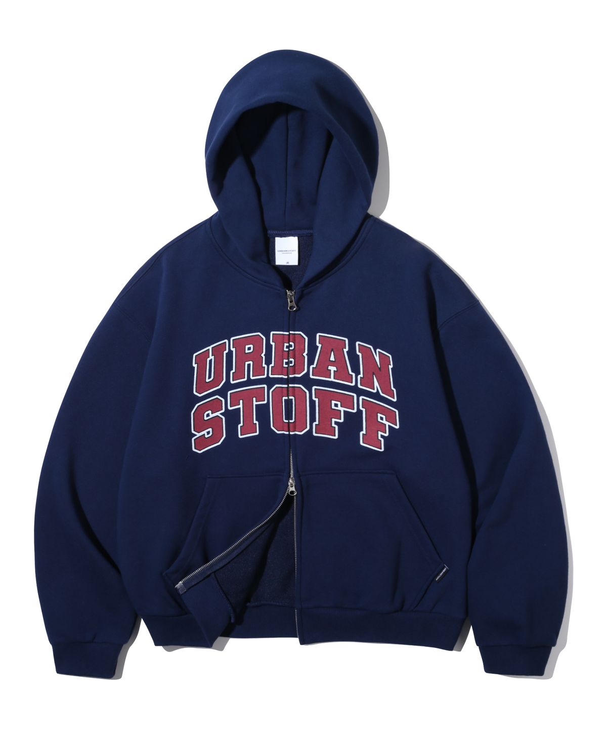 어반스터프(URBANSTOFF) 아크 로고 크롭 후드 집업 (네이비)