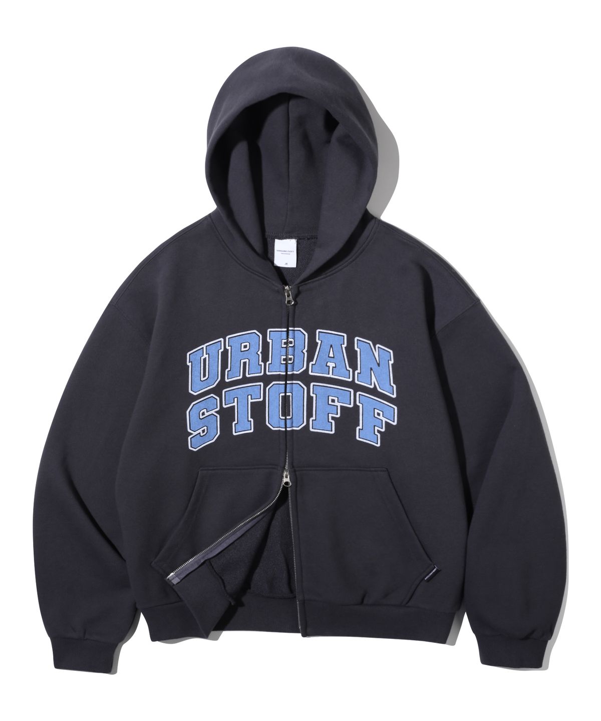 어반스터프(URBANSTOFF) 아크 로고 크롭 후드 집업 (챠콜)
