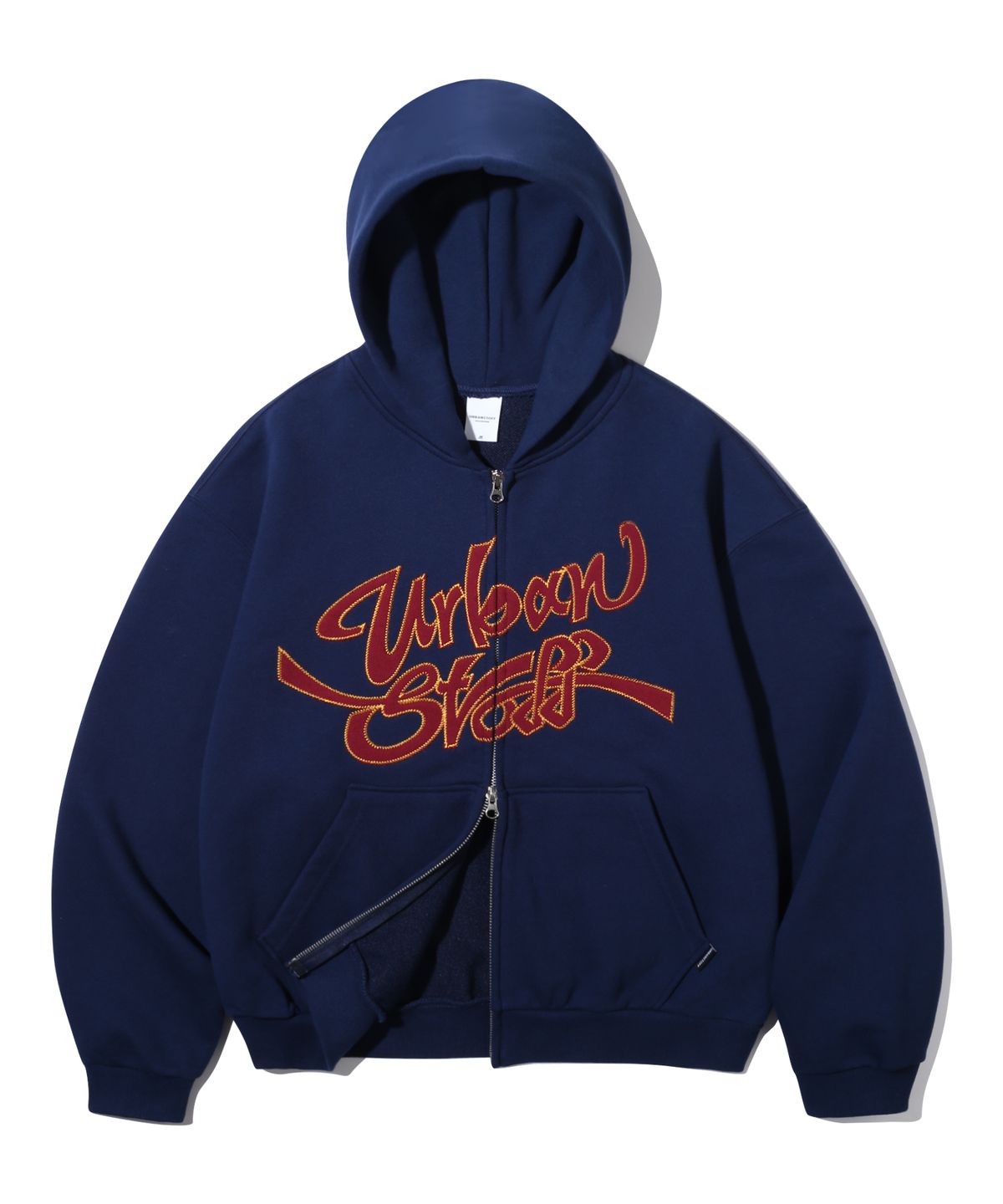 어반스터프(URBANSTOFF) 플래그 사인 크롭 후드 집업 (네이비)