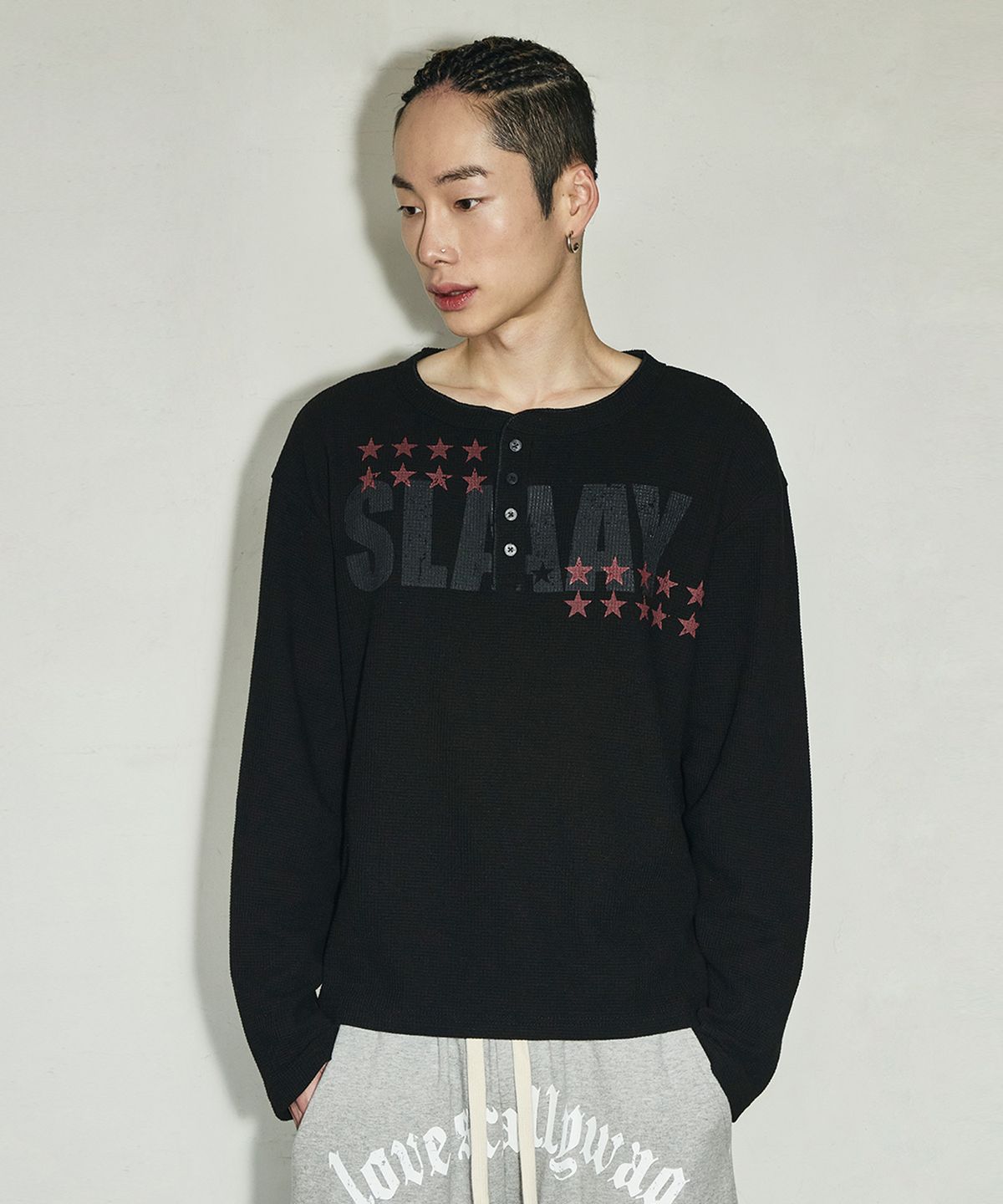 스켈리웩(SCALLYWAG) SLAAY 와플 헨리넥 롱 슬리브[블랙]