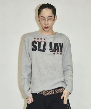 SLAAY 와플 헨리넥 롱 슬리브[그레이]