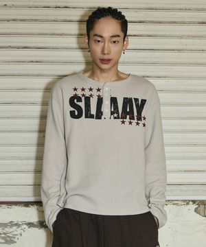 SLAAY 와플 헨리넥 롱 슬리브[모카]