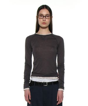 PWC 쉬어 레글런 스티치 롱슬리브 티_차콜