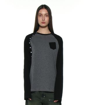 PWC 버튼업 포켓 레글런 티_차콜 멜란지