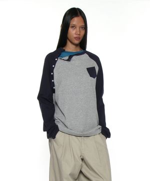 PWC 버튼업 포켓 레글런 티_멜란지