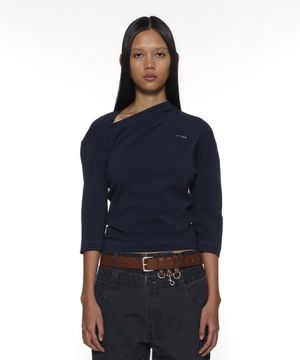 PWC 트위스트 쓰리쿼터 슬리브 티_네이비