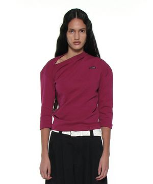 PWC 트위스트 쓰리쿼터 슬리브 티_플럼