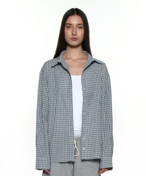 PWC 투웨이 어시메트릭 체크 셔츠_블루