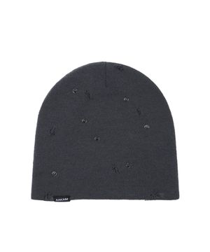 Rhinestone Damaged Long Beanie (Gray)