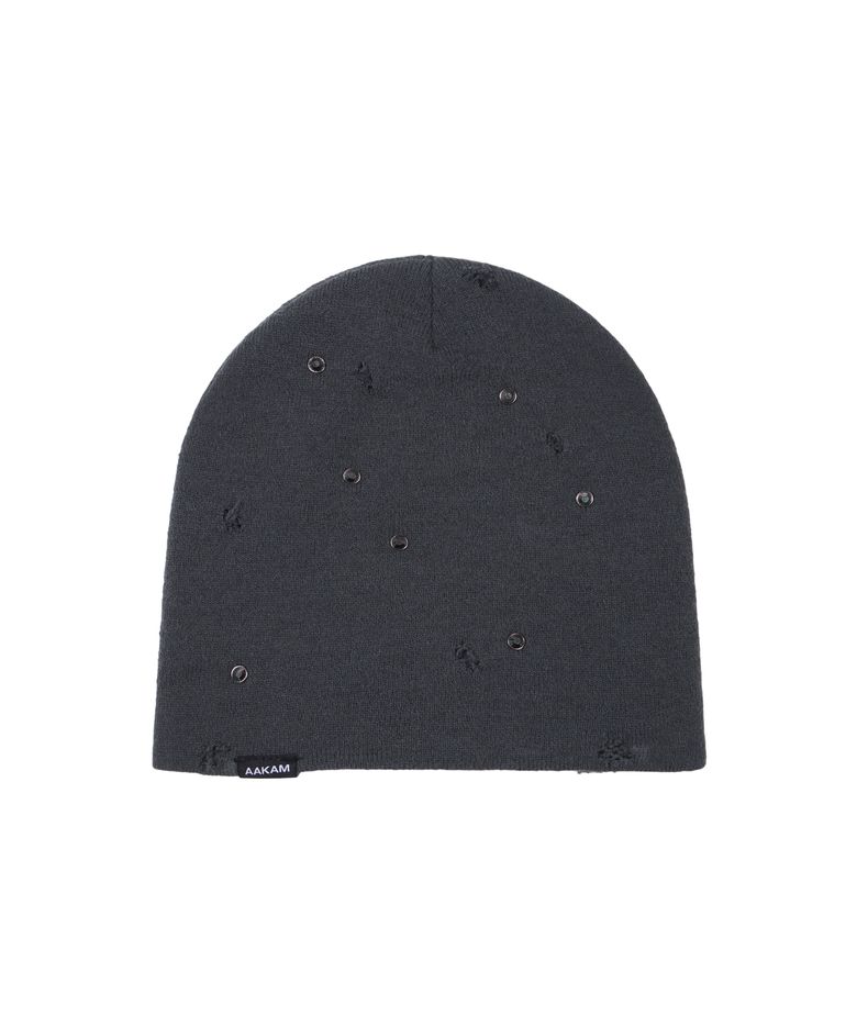 Rhinestone Damaged Long Beanie (Gray)