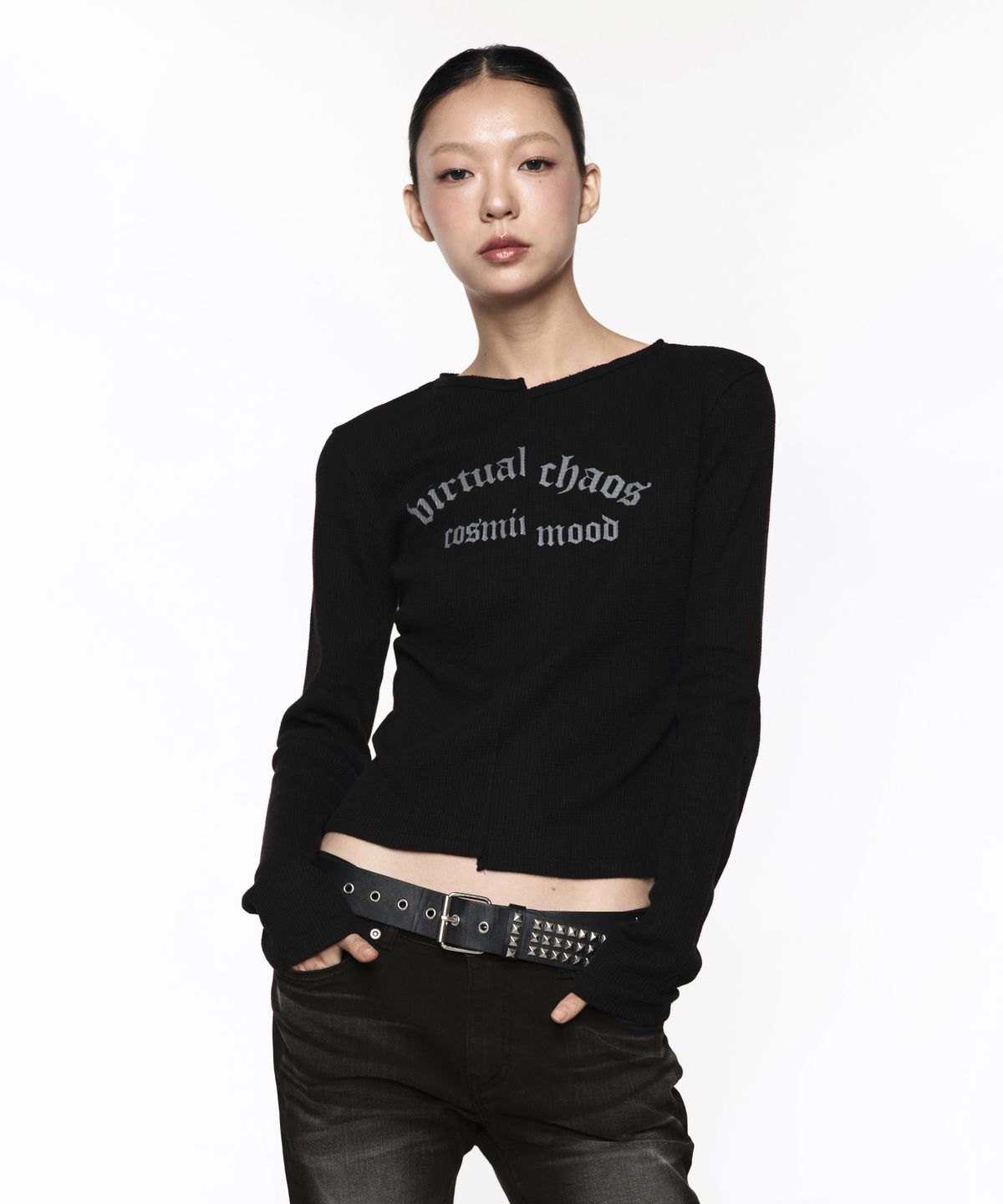 락케이크(ROCKCAKE) Incision Boat Neck Top - Black