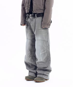 Knee Panel Biker Denim Pants (Gray)