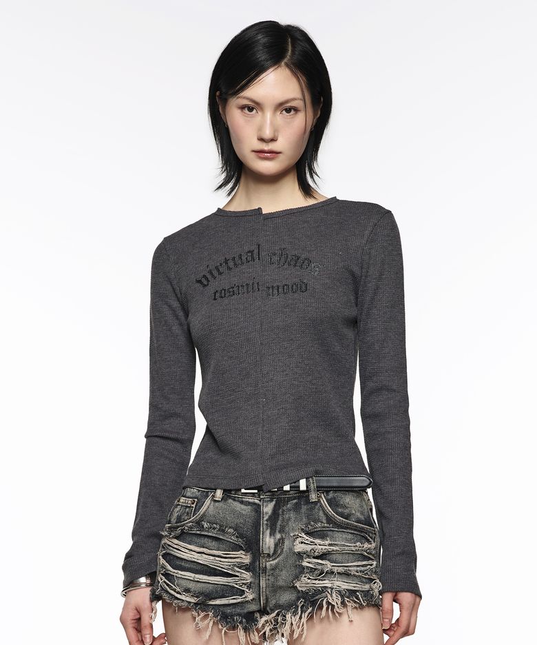 Incision Boat Neck Top - Charcoal