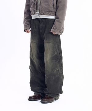 Knee Panel Biker Denim Pants (Black)